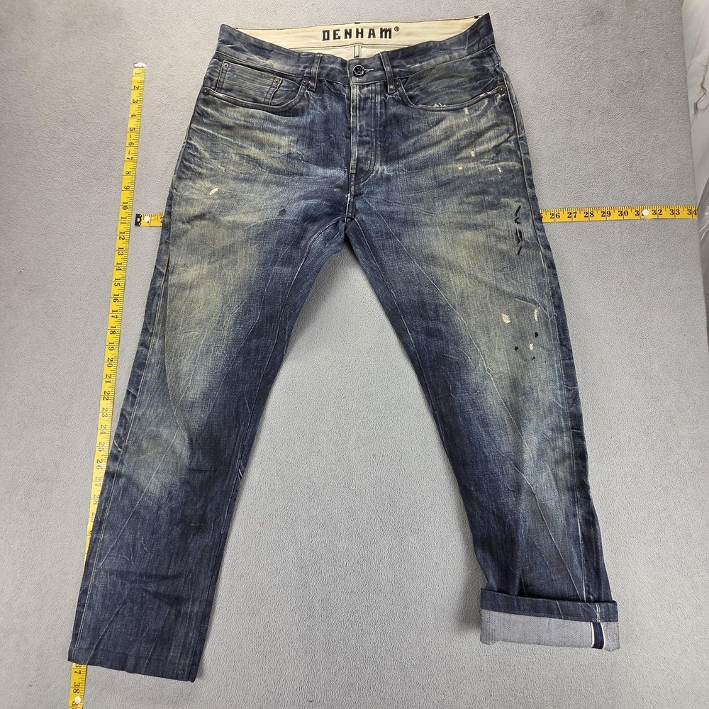 Denham Jeans Mens Blue‎ Selvedge FRS Whiskers Honeycomb Thrashed Fits 34x27